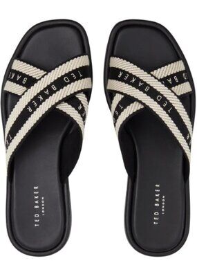 Ted Baker Ashly Women's Size 10 Black Logo Webbing Slide Sandals
